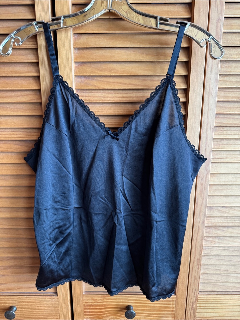 Sears Black Satin Lace Trim Camisole